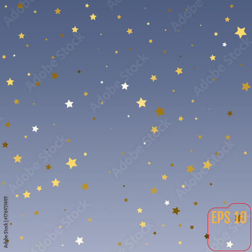 Gold stars. Confetti celebration, Falling golden abstract decoration for party, birthday celebrate, anniversary or event, festive. Festival decor. Vector illustration