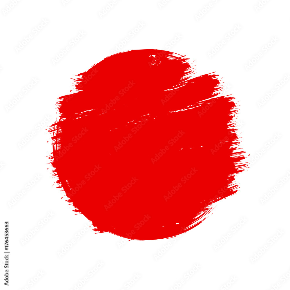 Japan flag asian style red grunge sun symbol isolated on white background. Hand drawn brush strokes Japan flag asian style red grunge sun symbol isolated on white background. Hand drawn brush strokes