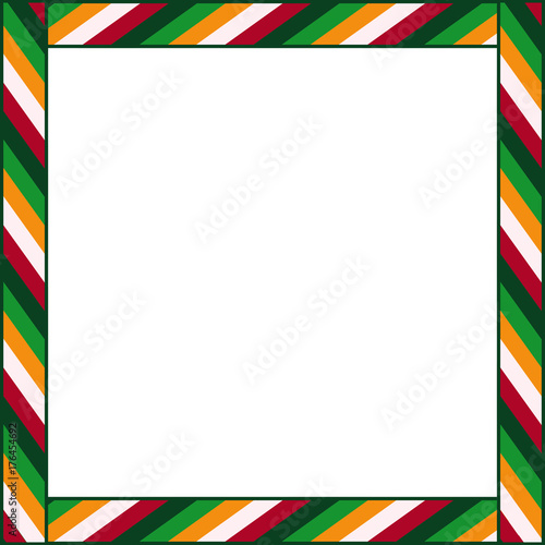 Cute Christmas frame with colored stripes. Vector illustration, template, border.
