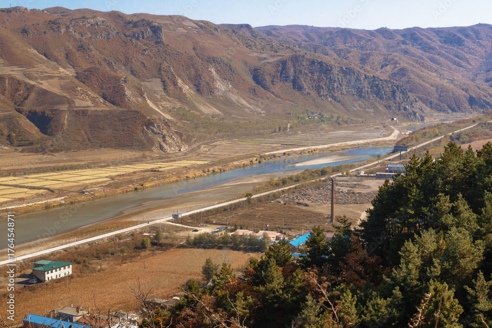 Fototapeta premium North Korean Bank of the Tumen river