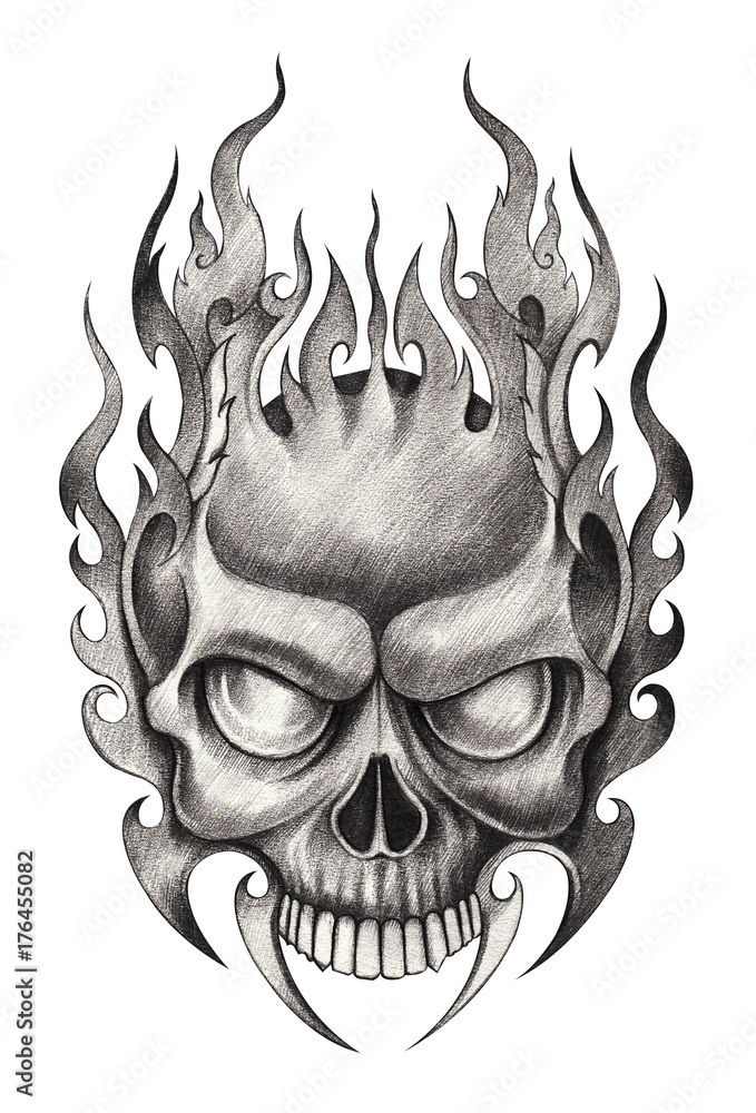 Art Skull  pencil drawing on paper. Stock Illustration | Adobe  Stock