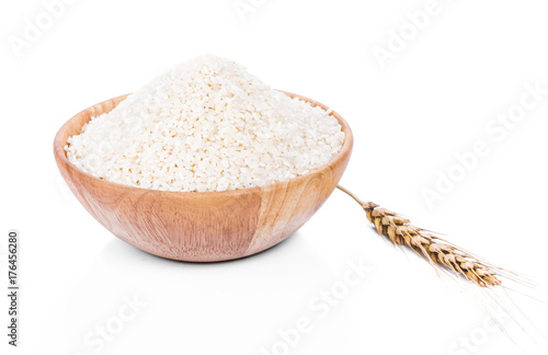 Japanese rice wooden bowl  on white background