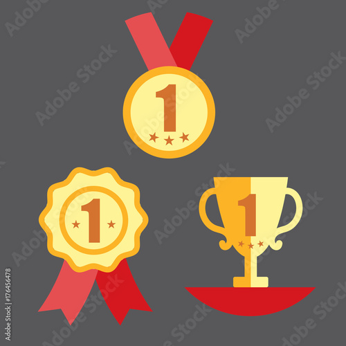 Medal  Trophy  and Ribbon Award Icon Set