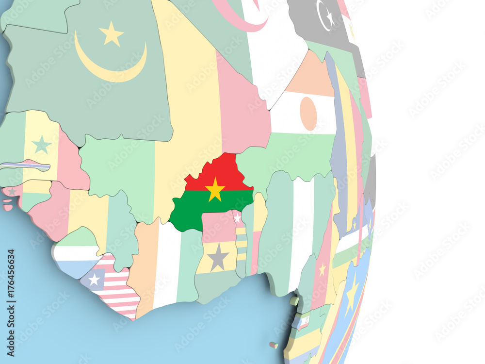 Fototapeta premium Burkina Faso with flag on globe
