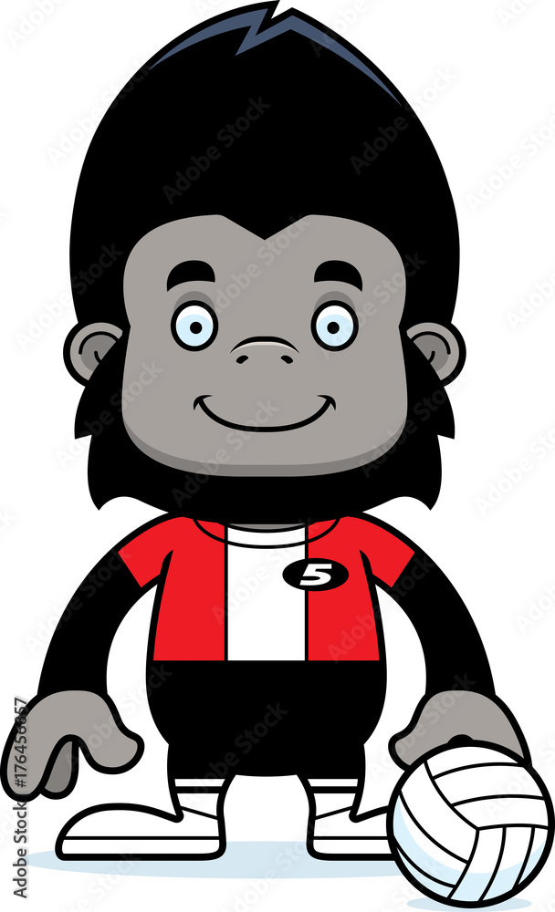 Cartoon Smiling Volleyball Player Gorilla