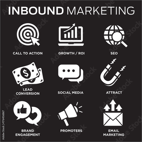 Inbound Marketing Vector Icons with CTA, Growth, SEO, etc