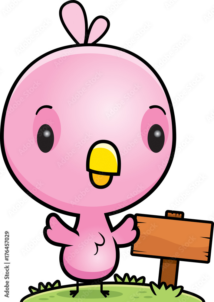 Cartoon Baby Pink Bird Wood Sign Stock Vector | Adobe Stock