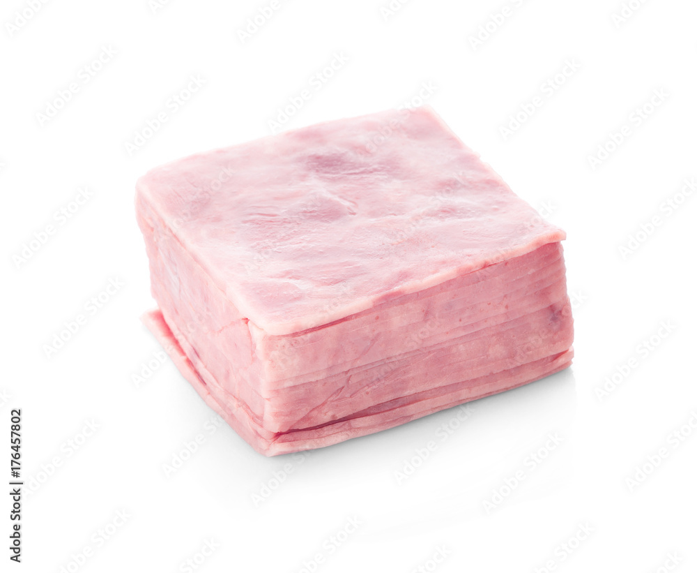 Ham slices isolated on white, Ham meat isolated on white background Ham slices isolated on white, Ham meat isolated on white background