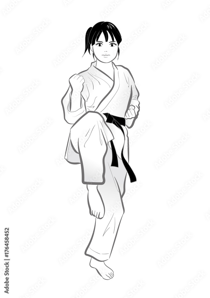 Fototapeta premium 空手ポーズ・蹴り・女性 