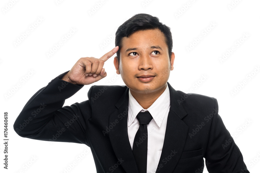 Portrait of a business man thinking with suit. Isolated on white background Portrait of a business man thinking with suit. Isolated on white background