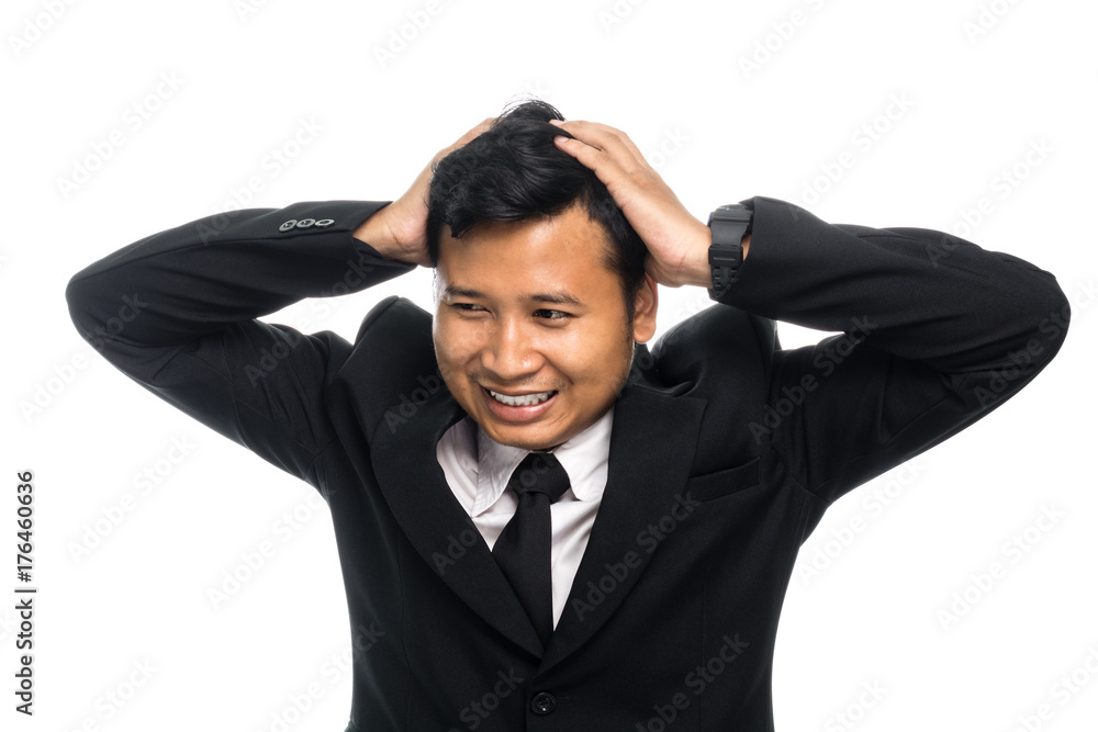 Portrait of a business man having a headache. Isolated on white background Portrait of a business man having a headache. Isolated on white background