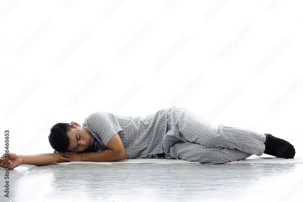 Handsome man in pajamas close up portrait studio on white background Handsome man in pajamas close up portrait studio on white background