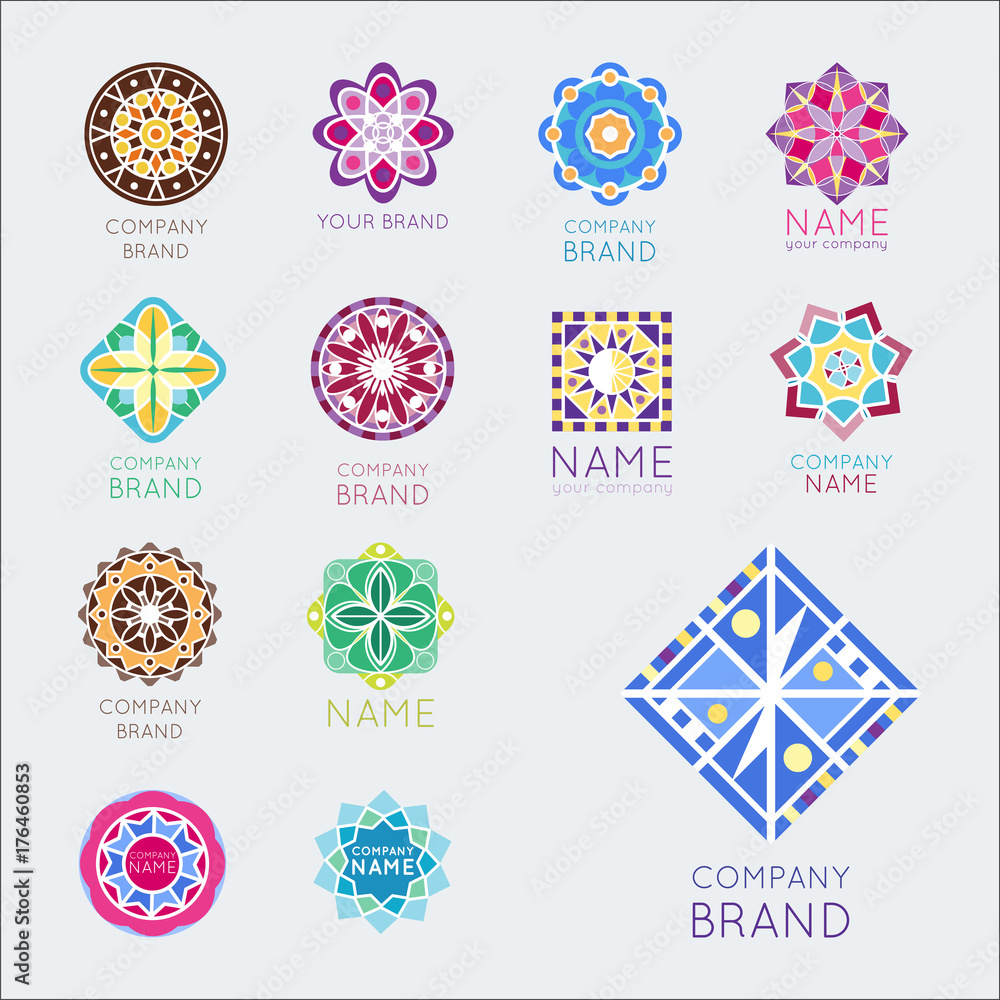 Abstract triangular polygonal shape kaleidoscope geometry company brand logo badge template circle decorative vector icon. Abstract triangular polygonal shape kaleidoscope geometry company brand logo badge template circle decorative vector icon.