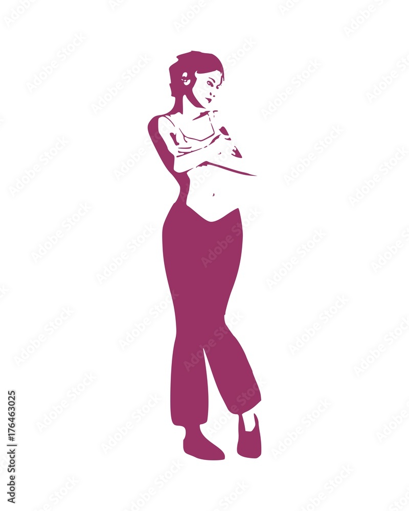 Young woman covering her breast by hand. Vector illustration. Female figure posing Young woman covering her breast by hand. Vector illustration. Female figure posing