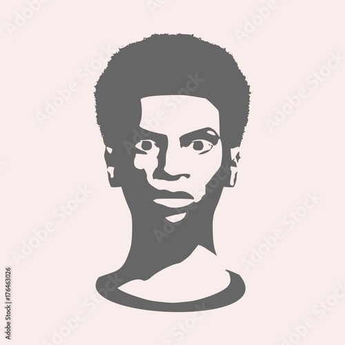 Confused woman. Face front view. Elegant silhouette of a female head. Vector Illustration. Monochrome gamma.