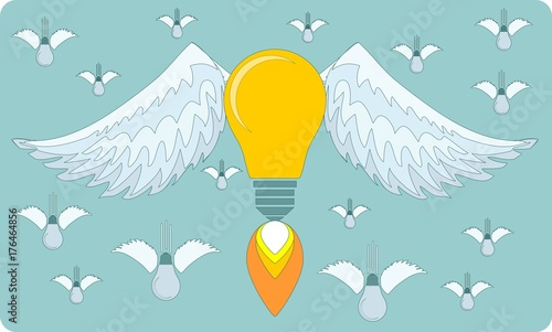 Bulb icon with eureka concept. Stock flat vector illustration.