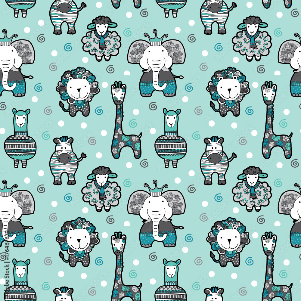Φωτογραφία Cute group of animal friends seamless pattern ideal for a background for newborn or birthday celebrations, invitations and parties