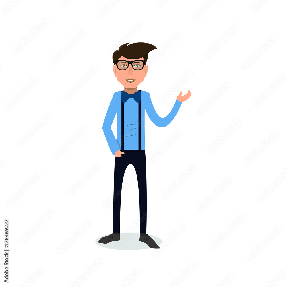 funny and cool cartoon guy in casual clothes, gesturing. Vector illustration	