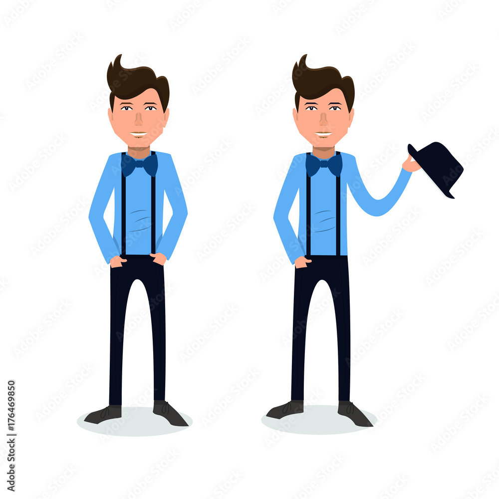 Obraz premium funny and cool cartoon guy in casual clothes, gesturing. Vector illustration, Hipster Style
