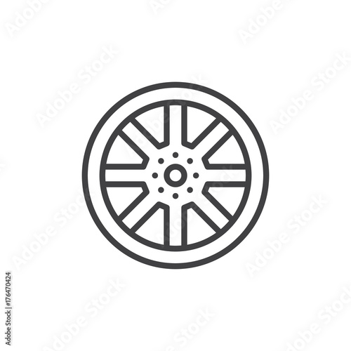 Alloy wheel line icon, outline vector sign, linear style pictogram isolated on white. Symbol, logo illustration. Editable stroke