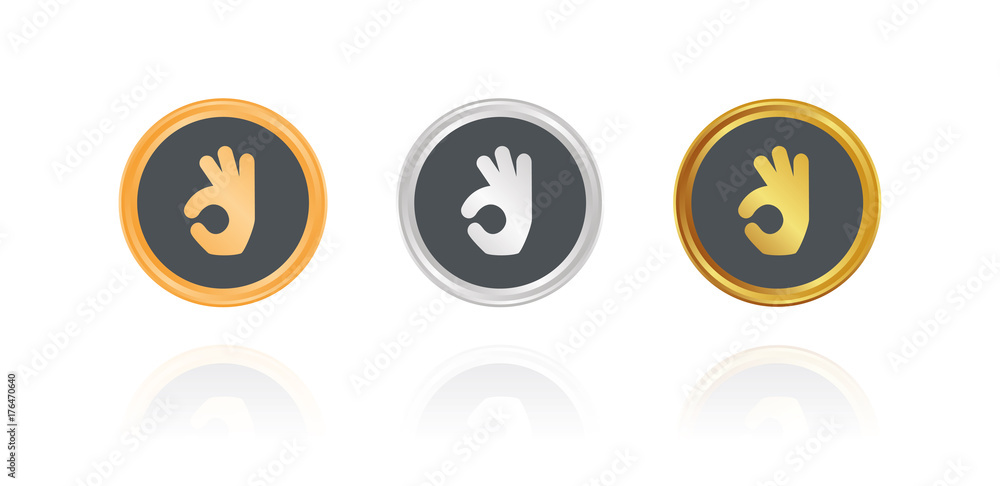 Handgeste - Zustimmung - Bronze, Silber, Gold Buttons Handgeste - Zustimmung - Bronze, Silber, Gold Buttons