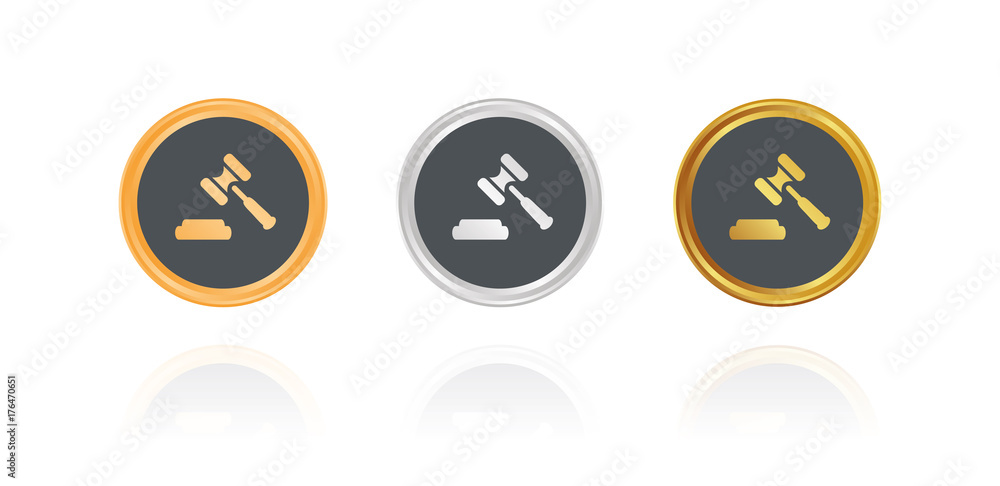 Richterhammer - Gericht - Bronze, Silber, Gold Buttons Richterhammer - Gericht - Bronze, Silber, Gold Buttons