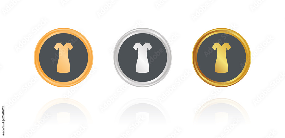 Kleid - Mode - Bronze, Silber, Gold Buttons Kleid - Mode - Bronze, Silber, Gold Buttons