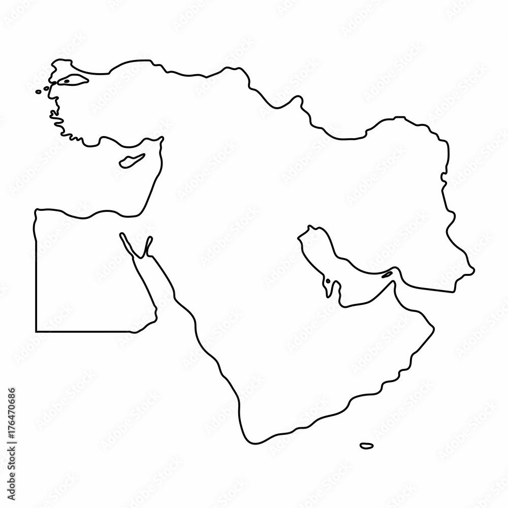 Poster Middle East Map Outline Graphic Freehand Drawing On White 