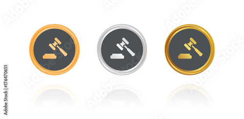 Richterhammer - Gericht - Bronze, Silber, Gold Buttons