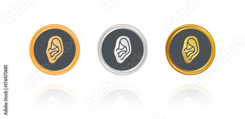 Ohr - Gehör - Bronze, Silber, Gold Buttons
