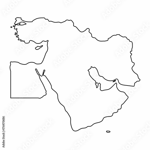 Middle East map outline graphic freehand drawing on white background. Vector illustration.