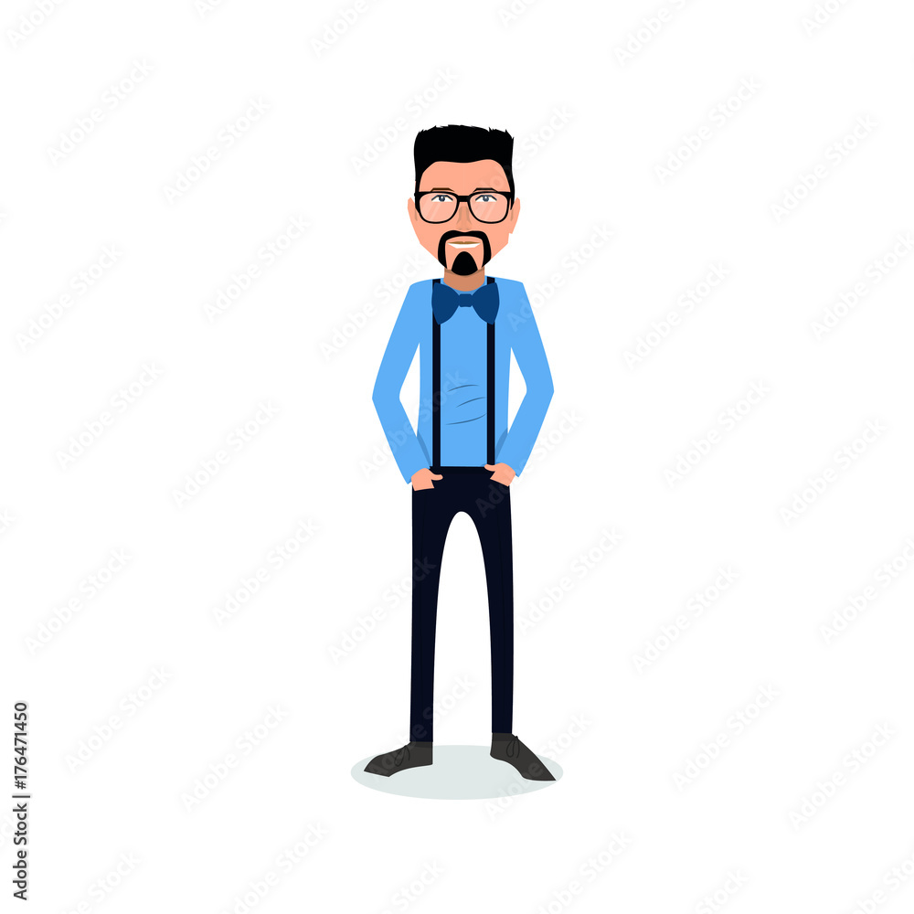 funny and cool cartoon guy in casual clothes, gesturing. Vector illustration, Hipster Style