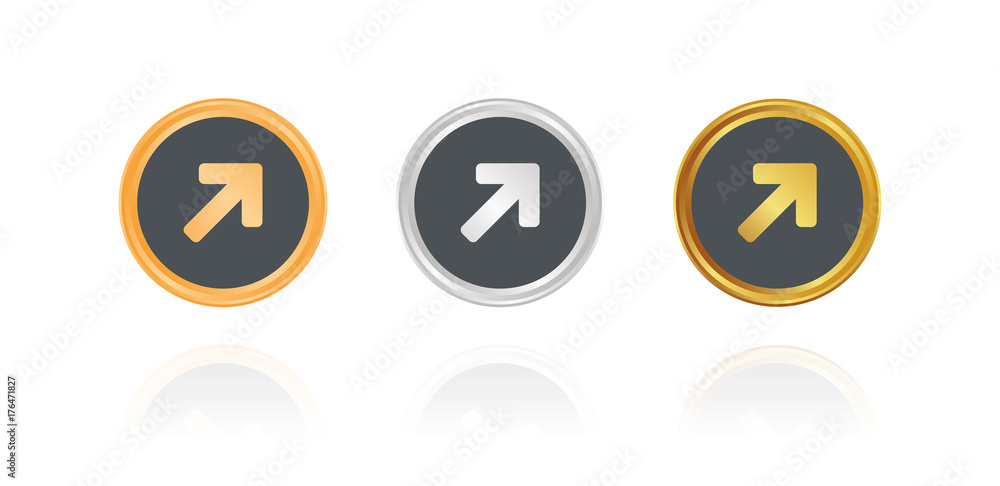 Pfeil rechts oben - Hinweis - Bronze, Silber, Gold Buttons Pfeil rechts oben - Hinweis - Bronze, Silber, Gold Buttons