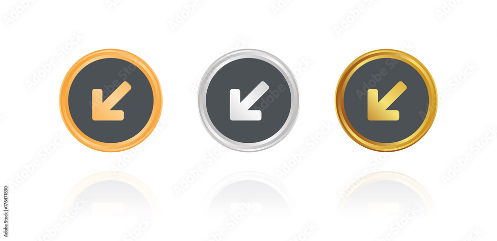 Pfeil unten - Auskunft - Bronze, Silber, Gold Buttons Pfeil unten - Auskunft - Bronze, Silber, Gold Buttons