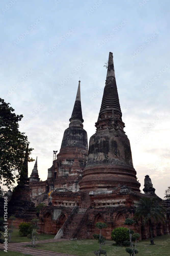 The view around Ayutthaya Historical park, Thailand. It's a UNESCO world heritage, filled by temples and Buddha statues