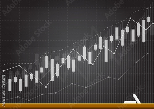 Business candle stick graph chart of stock market investment trading on dark background design. Bullish point, Trend of graph. Vector illustration