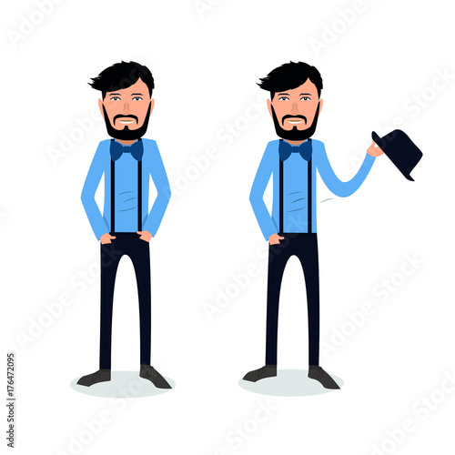 funny and cool cartoon guy in casual clothes, gesturing. Vector illustration, Hipster Style