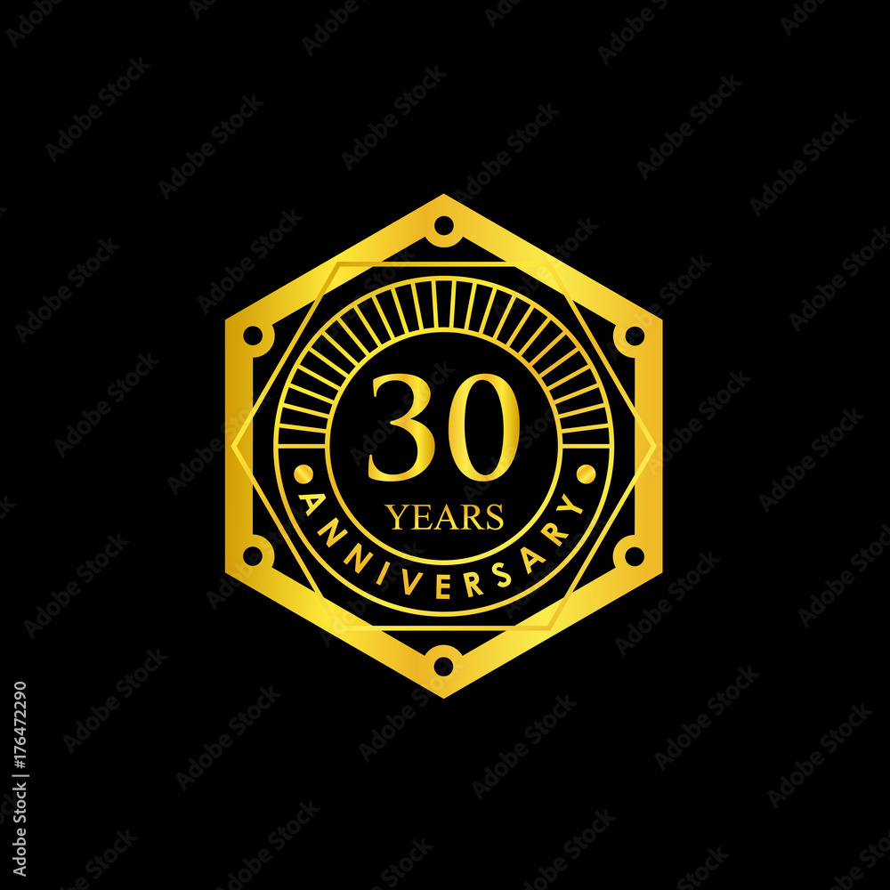 Naklejka premium Logo badge Anniversary Black and Gold 30 Years. logo Vector illustration