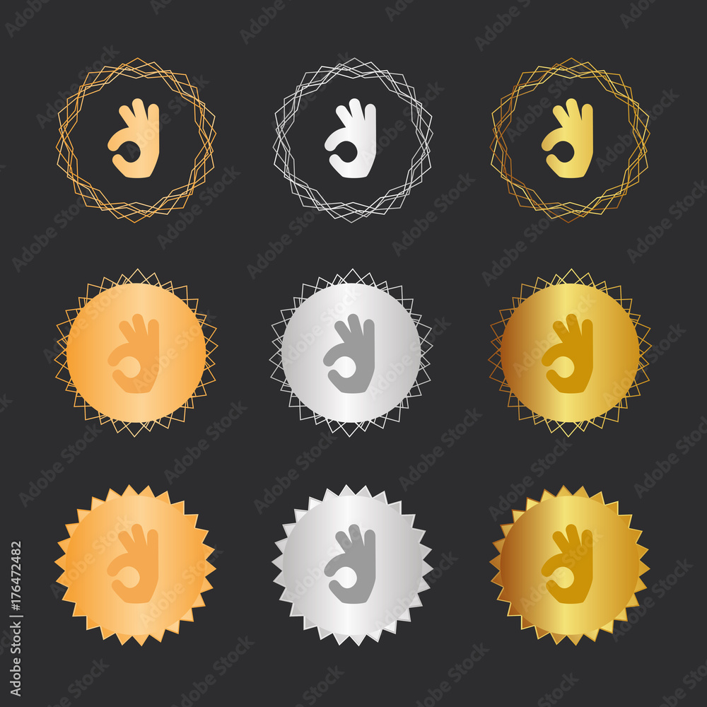 Handgeste Okay - Bronze, Silber, Gold Medaillen Handgeste Okay - Bronze, Silber, Gold Medaillen