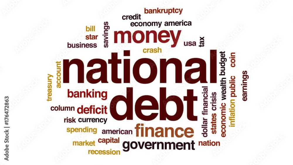National debt animated word cloud, text design animation. National debt animated word cloud, text design animation.