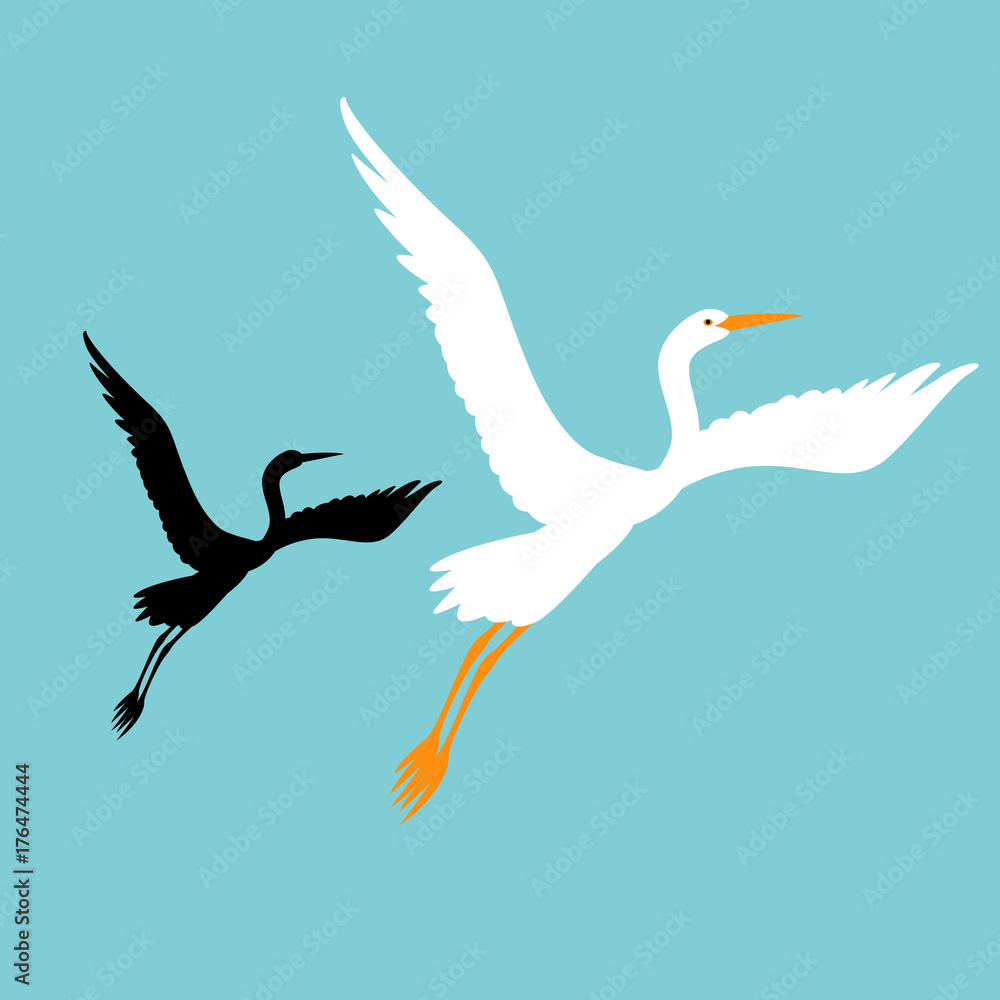 Obraz premium heron vector illustration style flat black silhouette