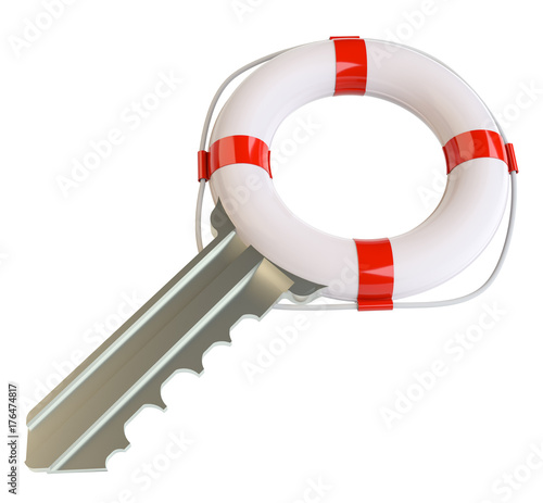 Key with lifebuoy. Concept of salvation
