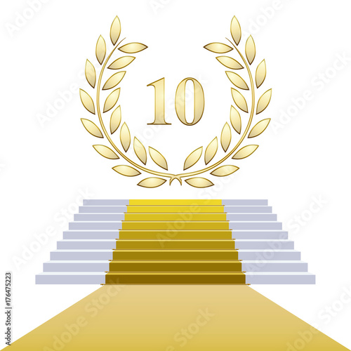 Cuadro en lienzo Escaliers. Tapis or. Anniversaire. Lauriers 10 ans