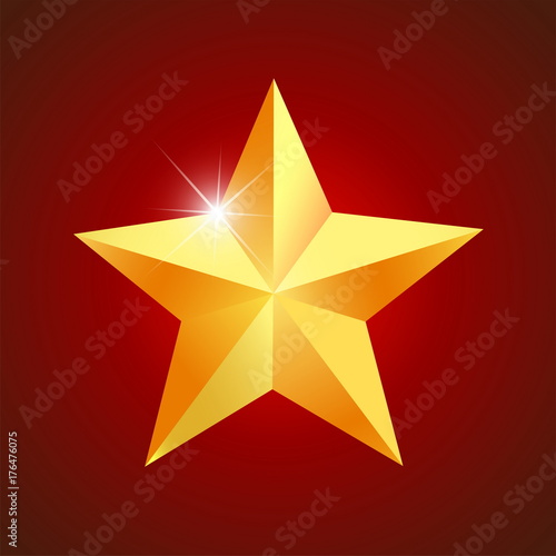 illustration vector star for decorative background and celebration party christmas,golden star bright shiny float isolated on red background