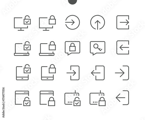 Login UI Pixel Perfect Well-crafted Vector Thin Line Icons 48x48 Ready for 24x24 Grid for Web Graphics and Apps with Editable Stroke. Simple Minimal Pictogram