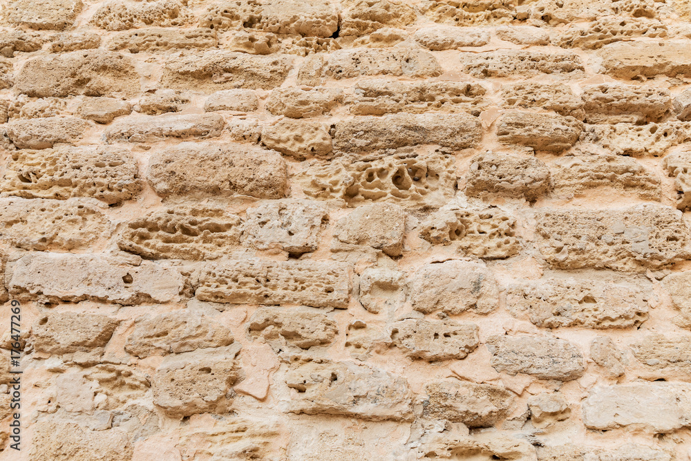 old brick wall of fort, Beautiful coral and limestone brick wall in old brick wall of fort, Beautiful coral and limestone brick wall in