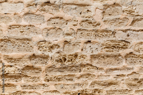 old brick wall of fort, Beautiful coral and limestone brick wall in