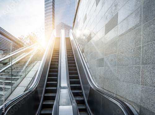 empty escalator in office block area,shanghai,china.