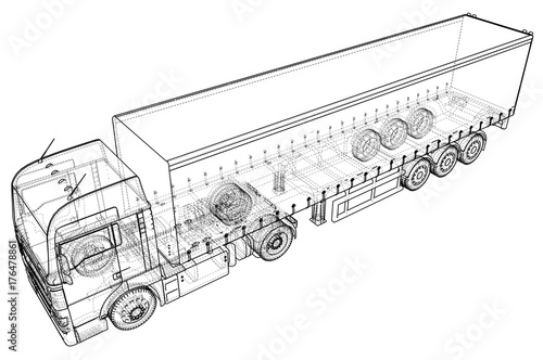 Cargo Truck Trailer. Abstract drawing. Wire-frame. EPS10 format. Vector created of 3d.