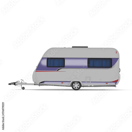 Caravan Trailer on white. Side view. 3D illustration